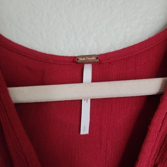 Free People Te Amo Berry Red Embroidered Flowy Mini Boho Dress Whimsical Peasant - Picture 12 of 13